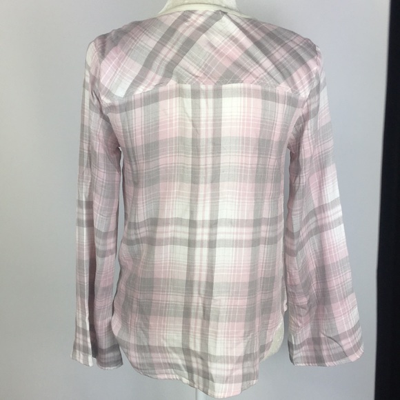 Cloth and Stone Plaid Hi Low Plaid Blouse Sz XS - Picture 5 of 6